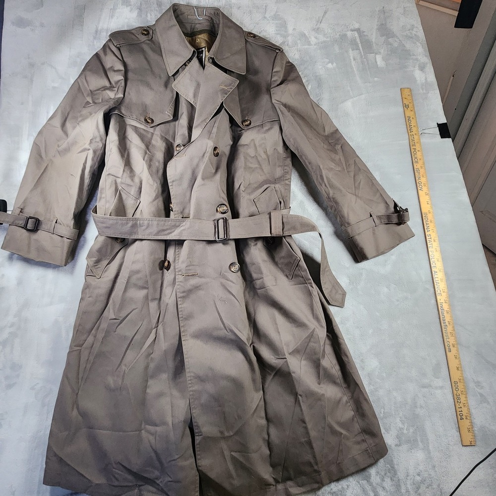 Vintage Christian Dior MONSIEUR Trench Coat Mens Beige Khaki Sz 44R Wool Lining